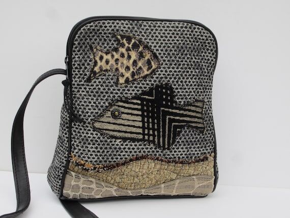 Small Fabric Collage Fish Shoulder Bag, Upcyc...