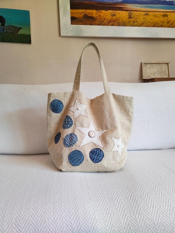 Sashiko Stitched Bag, Large Slouchy Shoulder ...