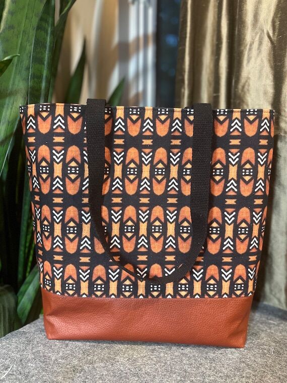 African Mudcloth Large Tote Bag, Waterproof L...