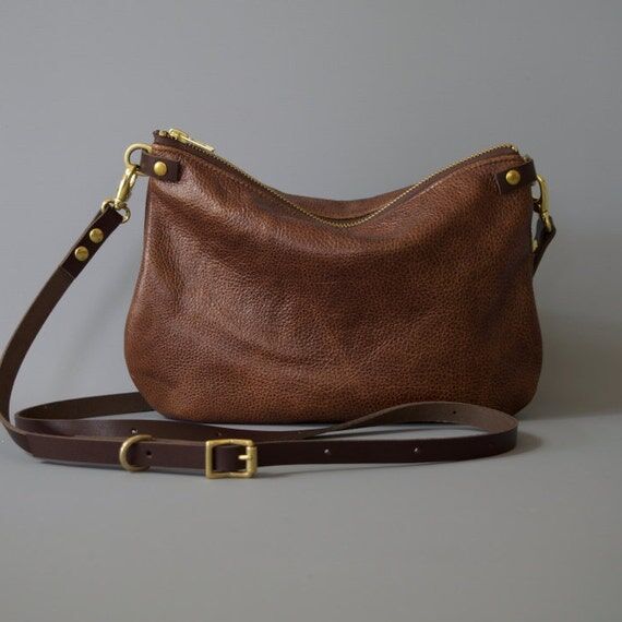 Soft Leather Crossbody Bag HANDY SIZE in Brow...