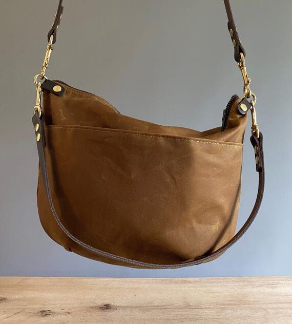 Waxed Canvas Crossbody Shoulder Bag NEVIS Tan...