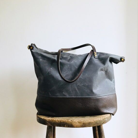 Waxed canvas large tote bag. Stylish minimal ...