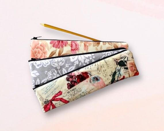 Floral Cotton Zipper Pouch, Slim Pencil Case,...