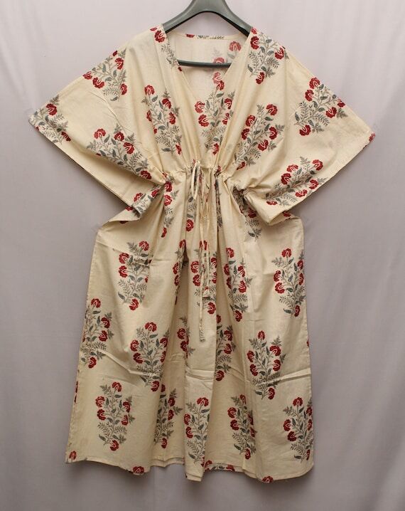 Floral Cotton Caftan Robe: Beach Cover-Up, Br...