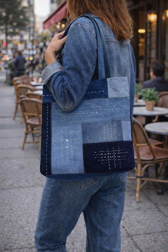 Recycled denim bag, shopper bag, handmade bag...