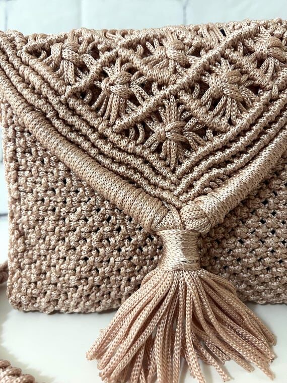Handmade Macrame Crossbody Purse: Boho Tassel...