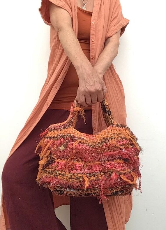 Handmade crocheted women's bag from strips of...