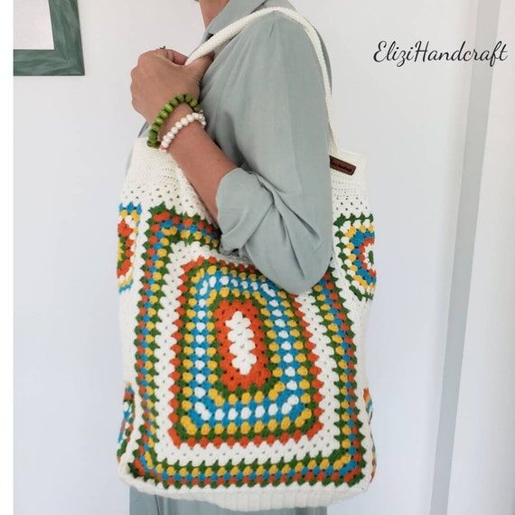 Colorfull Crochet Beach Granny Square Shoulde...
