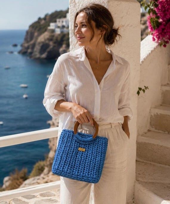 One of a Kind Blue Crochet Tote Bag – Luxur...