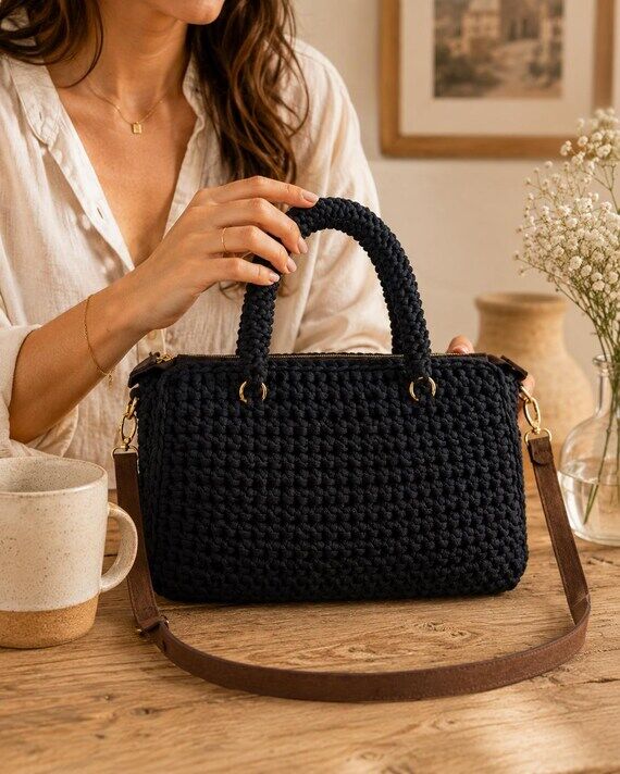 One of a Kind Black Crochet Tote Bag – Hand...
