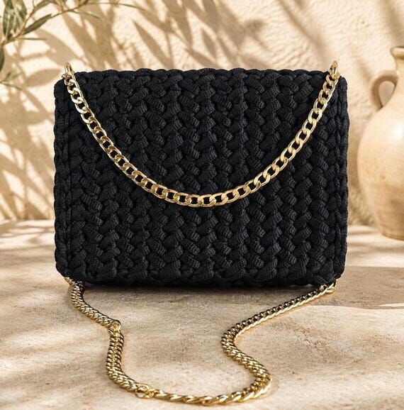 Black Crochet Evening Clutch – Handmade Ele...