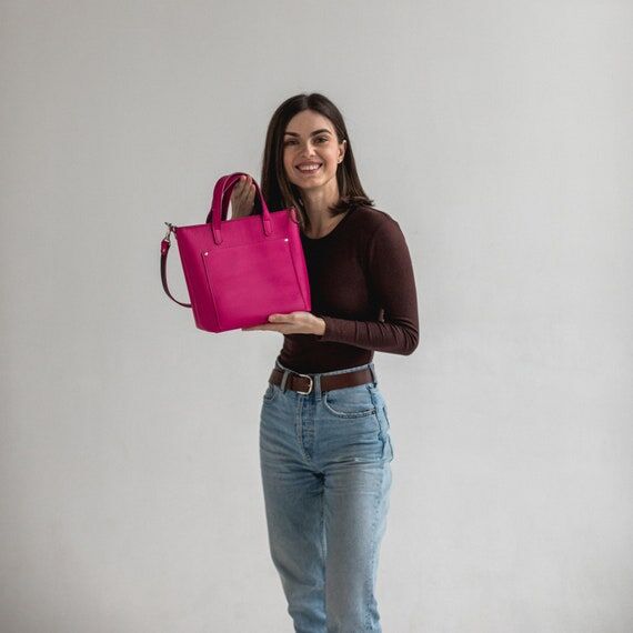 Handmade Leather Mini Tote Bag: Double Face C...
