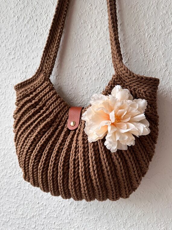 Sabi Braun Nut handbag, crocheted handbag, co...