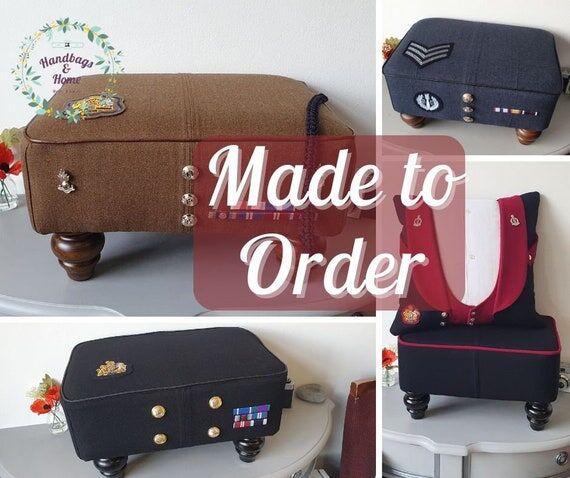 MADE TO ORDER - Upcycled uniform footstool fr...