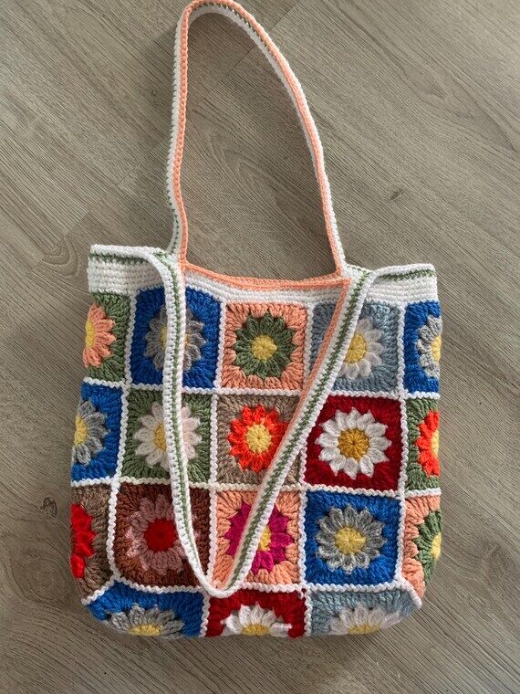 Crochet Granny Square Shoulder Bag: Handmade ...