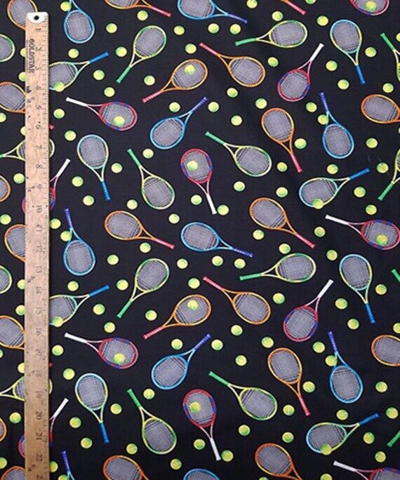 TOSSED TENNIS GEAR Pattern Cotton Fabric 18&q...
