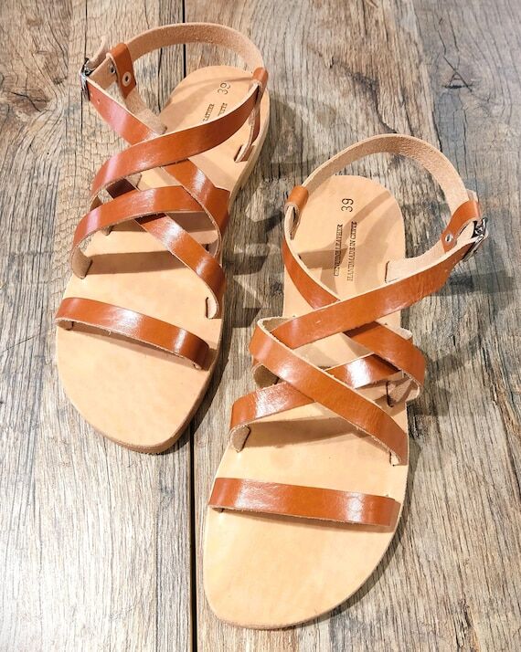 Leather sandals, handmade flat sandals, slide...