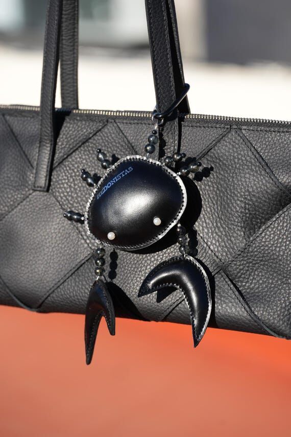 Genuine Leather Black Crab Charm Keyring – ...