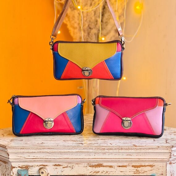 Recycled Leather Crossbody Pouch: Colorful Sm...