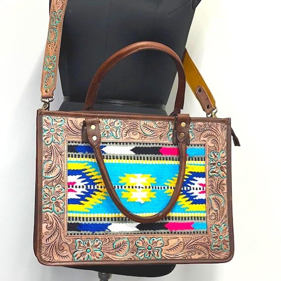 Hand Tooled Leather Laptop Tote Bag: Western ...