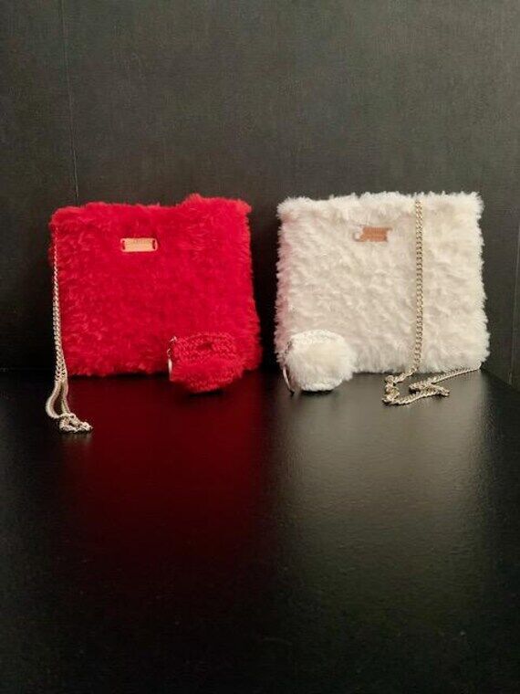 Red or White Crochet Fur Bag – Handmade –...