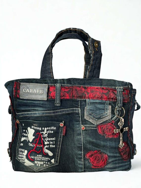 Recycled Denim Handbag, Rose Patchwork, Multi...