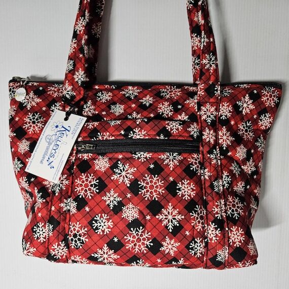 Quilted Fabric Handbag: Winter Snowflakes on ...