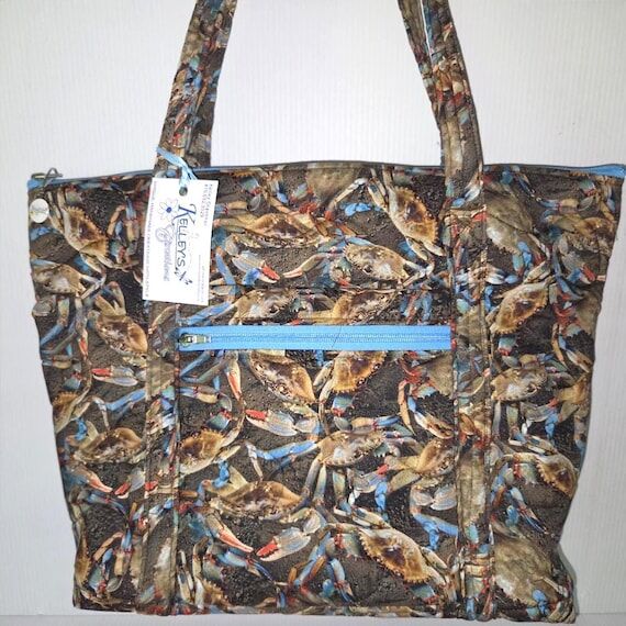 Quilted Fabric Tote/Handbag with Blue Crabs...