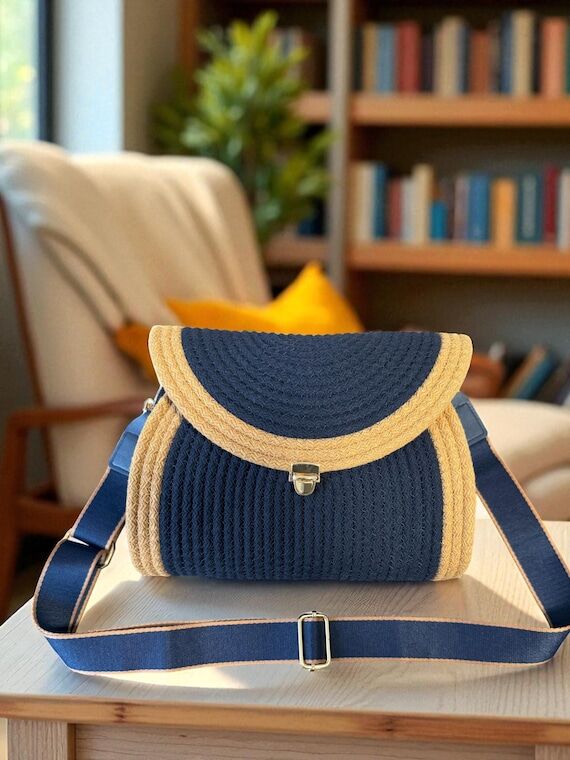Handmade Two-Tone Purse | Blue & Mustard Wove...