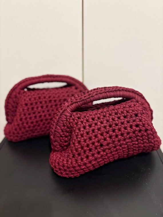 Handmade Crochet Clutch Bag - 100% Cotton wit...