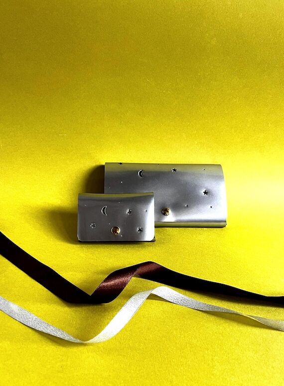 Card holder Silver leather, metallic wallet w...