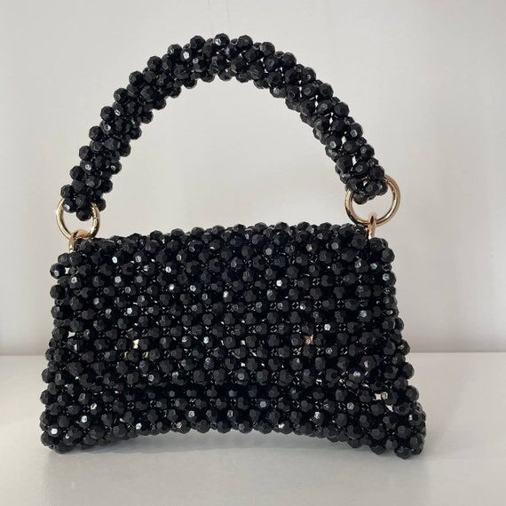 Black Bead Bag, Handmade Bag, Bead Handbag, B...