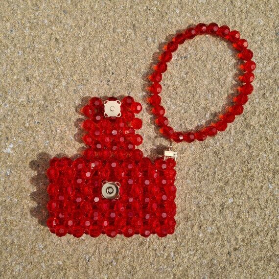 Beaded red card holder, Beaded red wallet, Sm...