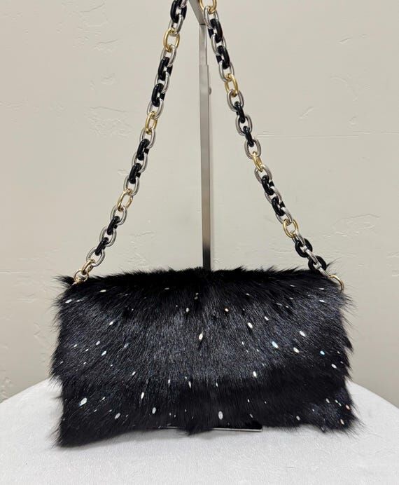 Goat Hair-on Hide Clutch: Black Goatskin Shou...