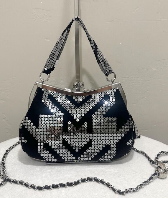 Sparkling Sequin-Embroidered Leather Handmade...