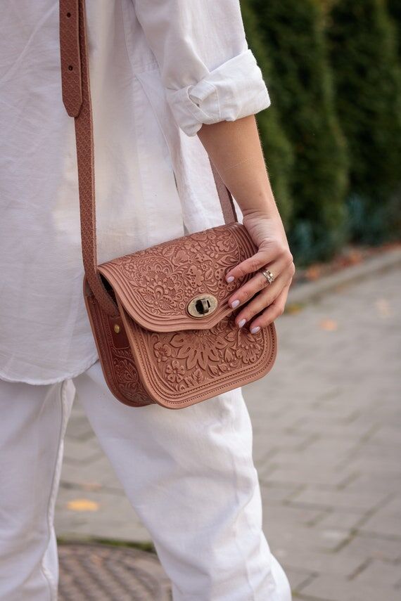 Personalized Leather Crossbody Bag: Floral Or...