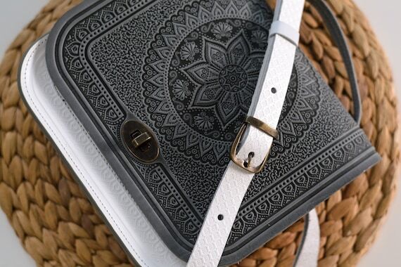 Embossed Leather Shoulder Bag: Ethnic Handcra...