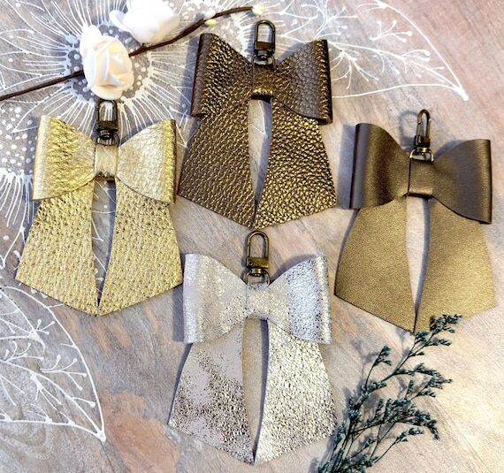 Handcrafted Leather Bag Charm Bow Cute Keycha...