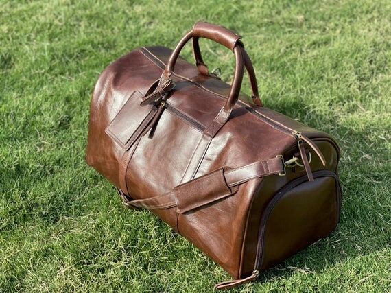 leather duffel weekender bag men PERSONALIZED...