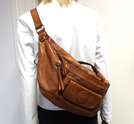 Leather Sling Bag, Handmade Soft Leather Pouc...