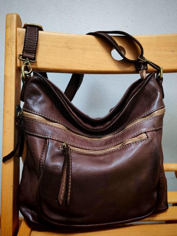 Soft Leather Crossbody Bag Handmade Italian T...