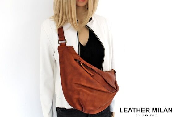 Leather Sling Bag Soft Italian Leather Fanny ...