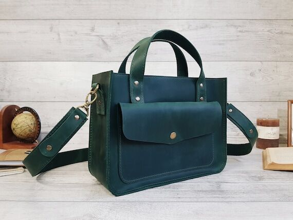 Leather purse women, crossbody bag, laptop to...