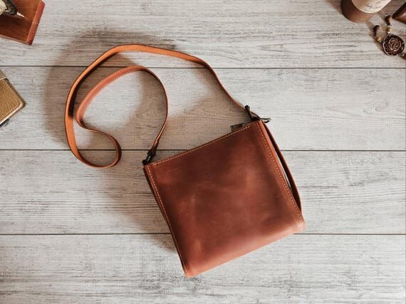 Leather crossbody bag, small leather purse, p...