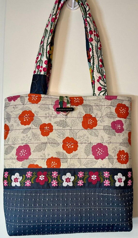 Quilted Tote Bag/Purse | pink/orange flowers ...