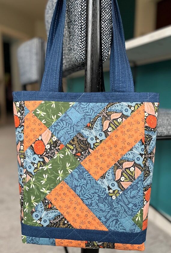Quilted Tote Bag | Blue Butterflies | Handmad...
