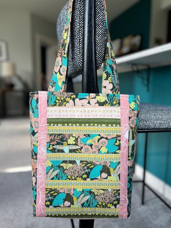 Quilted Tote Bag | Hummingbird, cotton floral...