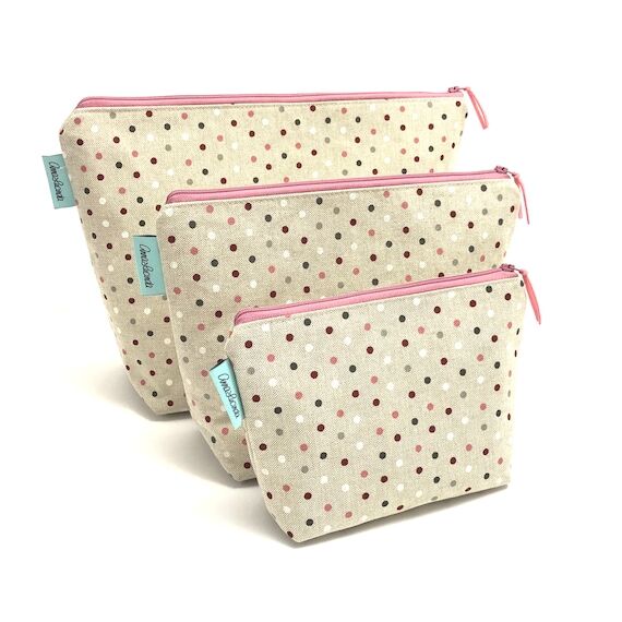 Handmade Polka Dot Makeup Bag, Travel Wash Ba...