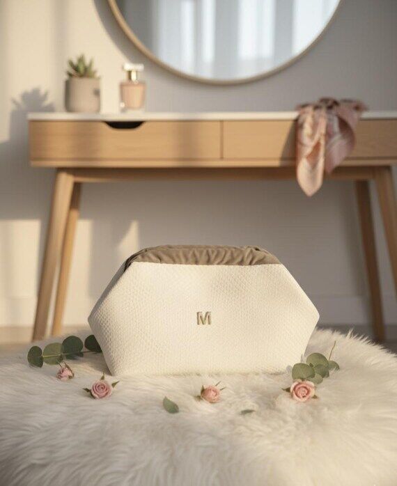 Handmade beige faux leather handbag, can be c...