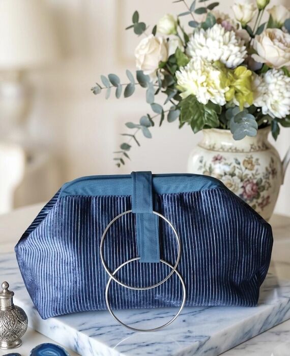 Blue and Turquoise Corduroy Maxi Clutch Bag w...
